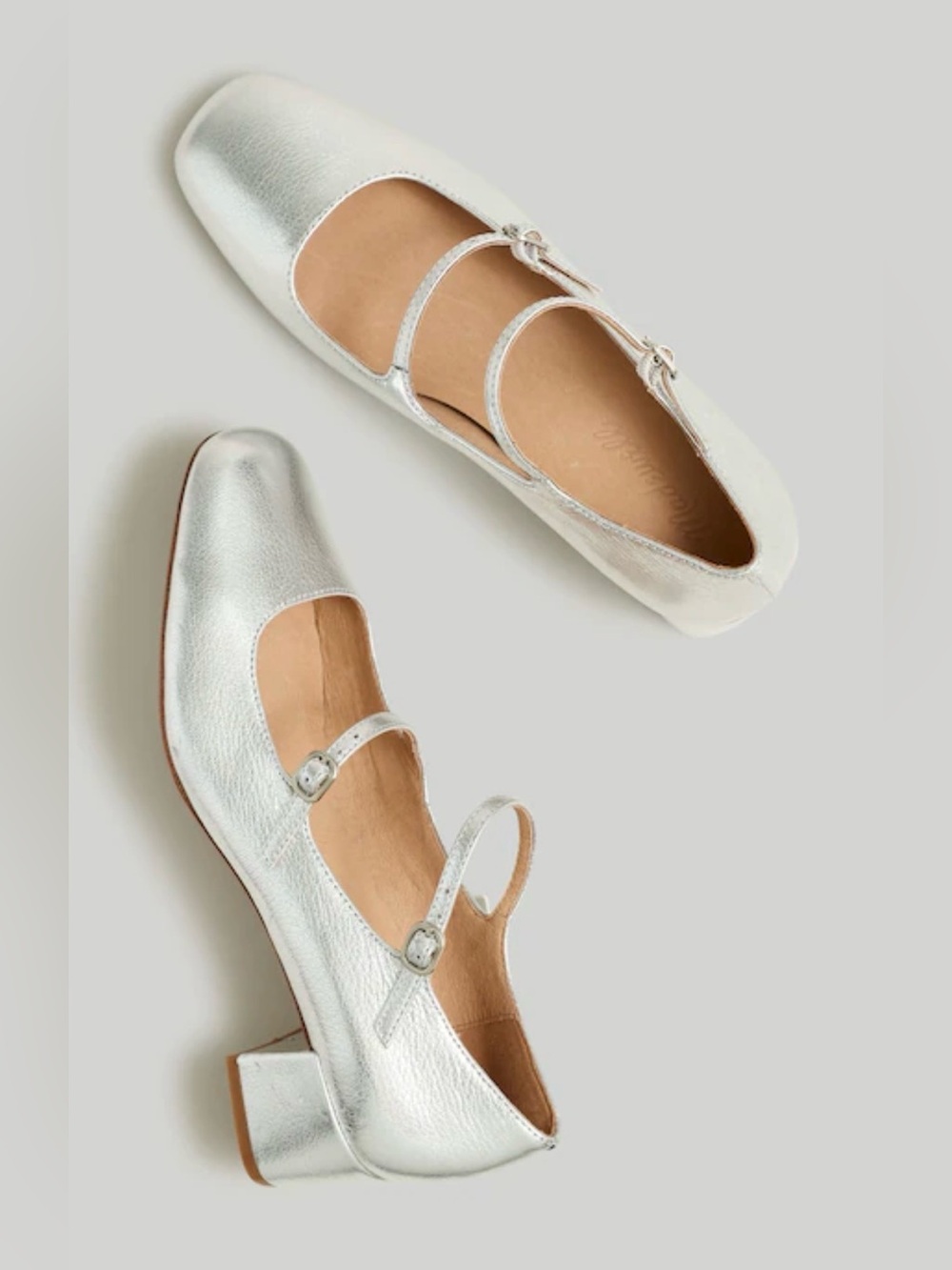 Madewell Silver Leather Mary Jane Heels